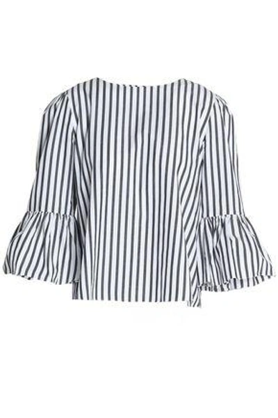 Shop Alice And Olivia Bernice Striped Cotton-poplin Blouse In Dark Gray