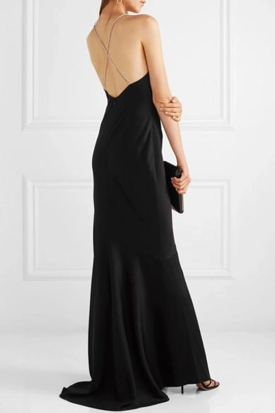 Shop Rachel Zoe Jaclyn Crystal-embellished Hammered-satin Gown In Black