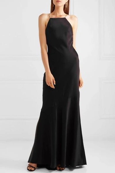 Shop Rachel Zoe Jaclyn Crystal-embellished Hammered-satin Gown In Black