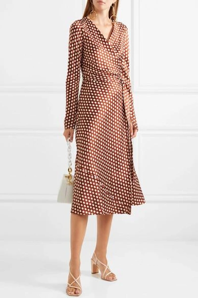 Shop Diane Von Furstenberg Tilly Polka-dot Silk-satin Wrap Dress In Brown