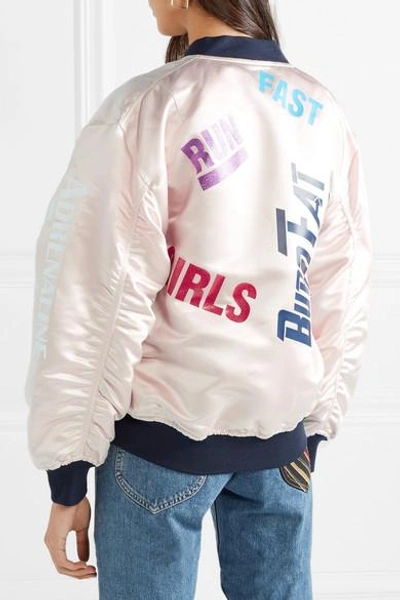 Shop Mira Mikati Printed Satin Bomber Jacket In Pink