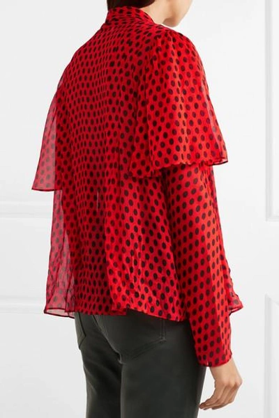 Shop Diane Von Furstenberg Pussy-bow Polka-dot Crinkled Silk-chiffon Blouse In Red