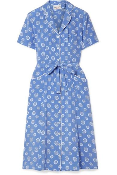 Shop Hvn Maria Floral-print Silk Crepe De Chine Dress In Light Blue