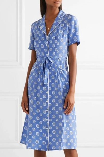 Shop Hvn Maria Floral-print Silk Crepe De Chine Dress In Light Blue
