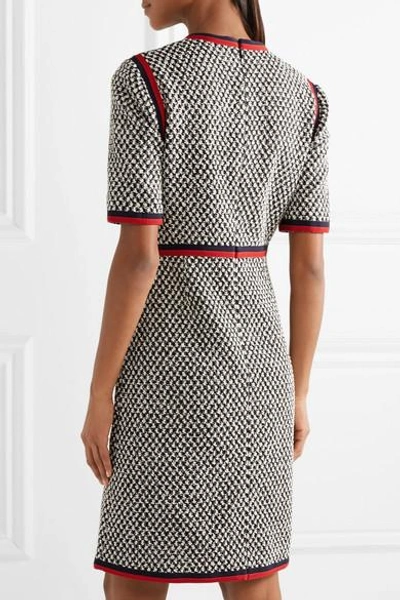 Shop Gucci Grosgrain-trimmed Cotton-blend Tweed Mini Dress In Gray