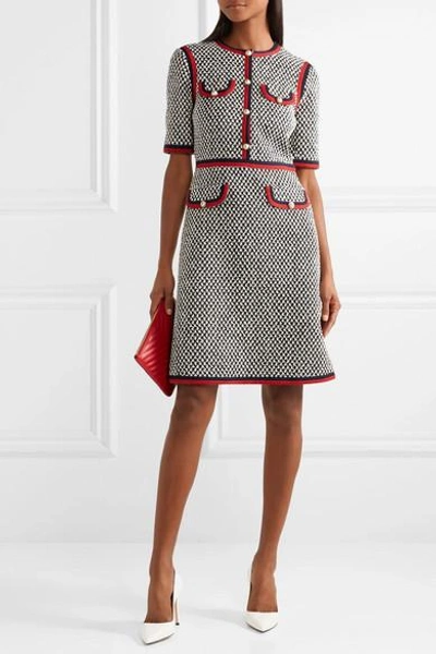 Shop Gucci Grosgrain-trimmed Cotton-blend Tweed Mini Dress In Gray