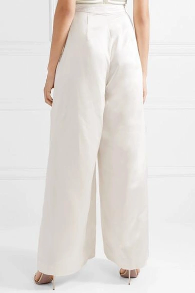 Shop Halfpenny London Houston Pleated Duchesse-satin Wide-leg Pants In White