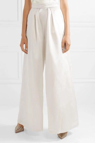 Shop Halfpenny London Houston Pleated Duchesse-satin Wide-leg Pants In White