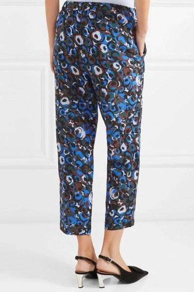 Shop Marni Printed Silk-crepe Slim-leg Pants In Blue