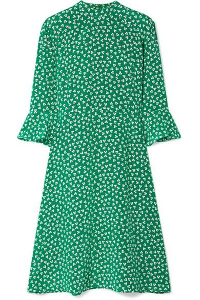 Shop Hvn Ashley Floral-print Silk Crepe De Chine Dress In Green