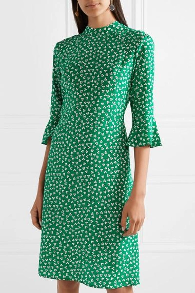 Shop Hvn Ashley Floral-print Silk Crepe De Chine Dress In Green