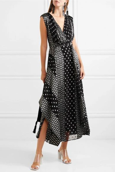 Shop Diane Von Furstenberg Draped Polka-dot Silk-blend Chiffon Maxi Dress In Black