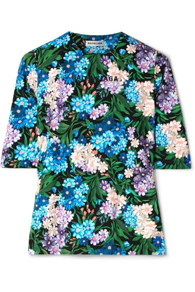 Shop Balenciaga Floral-print Stretch-jersey Top