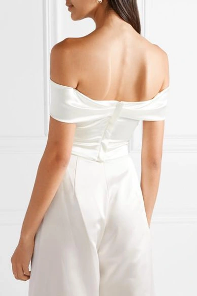 Shop Halfpenny London Kelly Off-the-shoulder Stretch-duchesse Satin Bustier Top In White