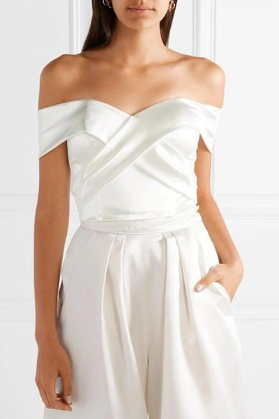 Shop Halfpenny London Kelly Off-the-shoulder Stretch-duchesse Satin Bustier Top In White