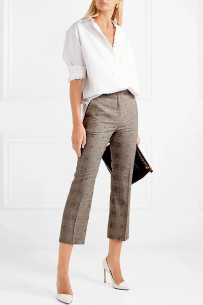 Shop Altuzarra Embroidered Checked Wool-blend Straight-leg Pants In Beige