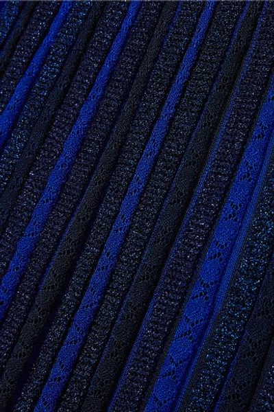 Shop Missoni One-shoulder Striped Metallic Crochet-knit Gown In Blue