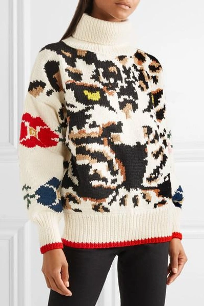 Shop Sonia Rykiel Wool-jacquard Turtleneck Sweater In White