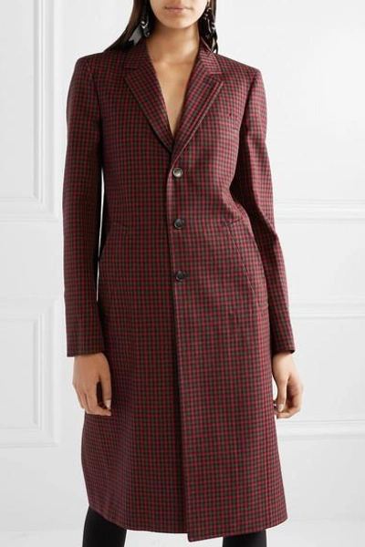 Shop Balenciaga Checked Wool Coat In Claret