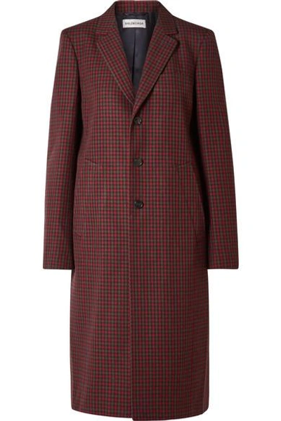 Shop Balenciaga Checked Wool Coat In Claret
