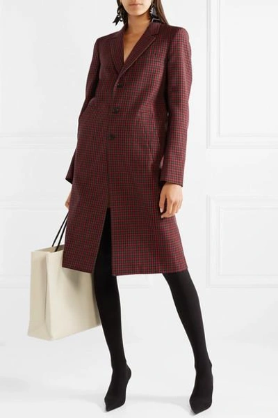 Shop Balenciaga Checked Wool Coat In Claret