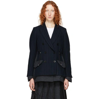 Shop Sacai Navy And Grey Pinstripe Jacket In 206 Nvy/gre