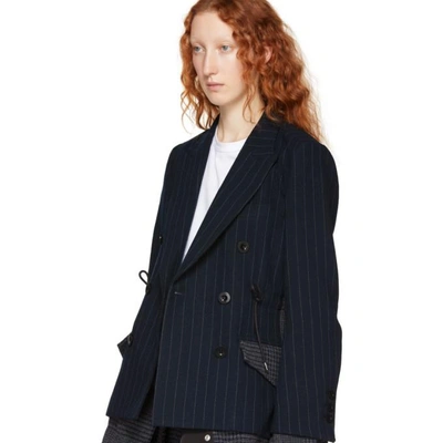 Shop Sacai Navy And Grey Pinstripe Jacket In 206 Nvy/gre