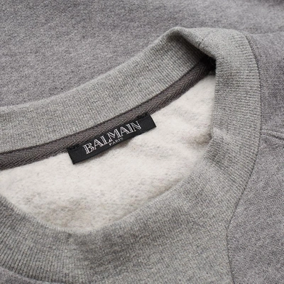 Shop Balmain Circle Logo Flocked Sweat In Grey