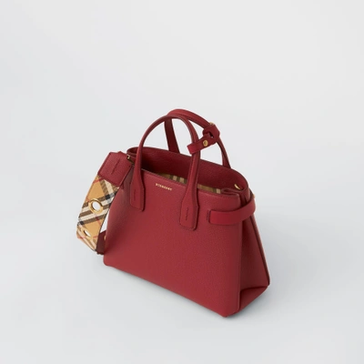 Shop Burberry The Small Banner In Grainy Leather In Crimson
