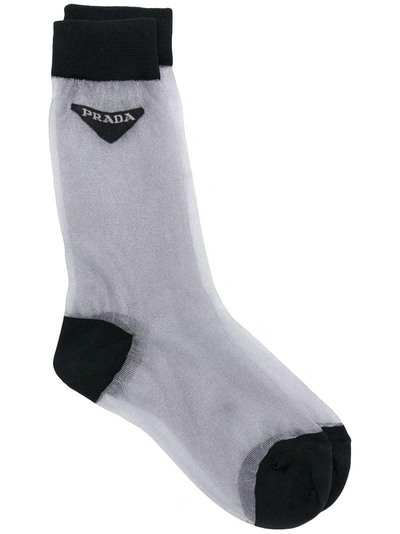 Shop Prada Sheer Contrasting Socks - Grey