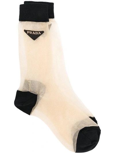 Shop Prada Sheer Contrast Socks - Metallic