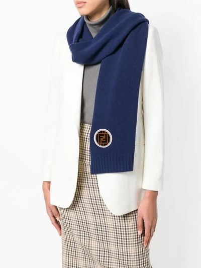 Shop Fendi Logo Patch Scarf In Blue