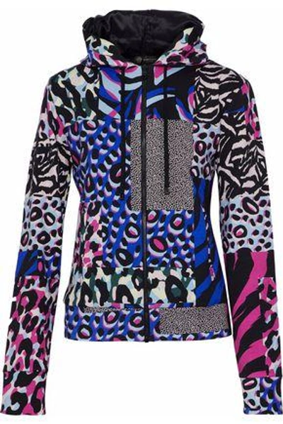 Shop Versace Woman Patchwork-effect Printed Stretch-cotton Hooded Sweatshirt Multicolor