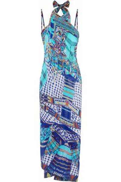 Shop Camilla Woman Divinity Dance Convertible Printed Silk Crepe De Chine Maxi Dress Turquoise