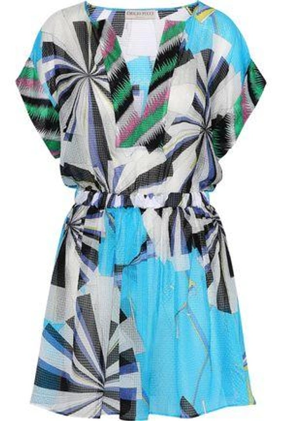 Shop Emilio Pucci Woman Printed Silk-seersucker Coverup Multicolor
