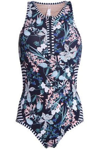 Shop Tart Collections Woman Hadley Cutout Paneled Printed Swimsuit Navy