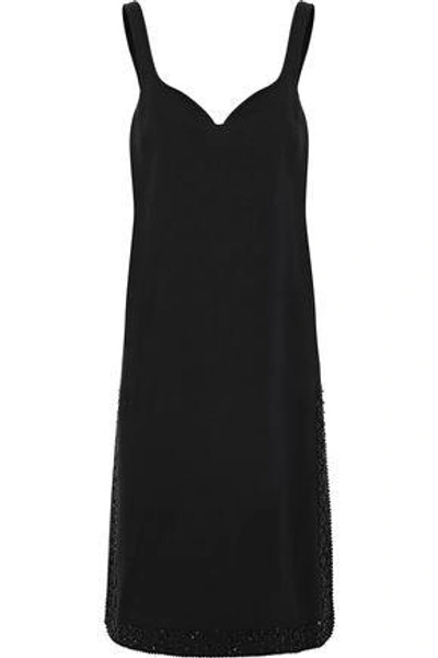 Shop Rochas Bead-embellished Crepe Dress In Black