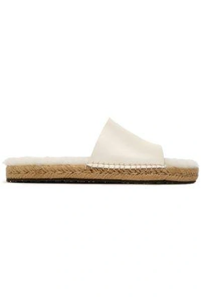 Shop Australia Luxe Collective Woman Shearling-trimmed Leather Espadrille Slides Off-white