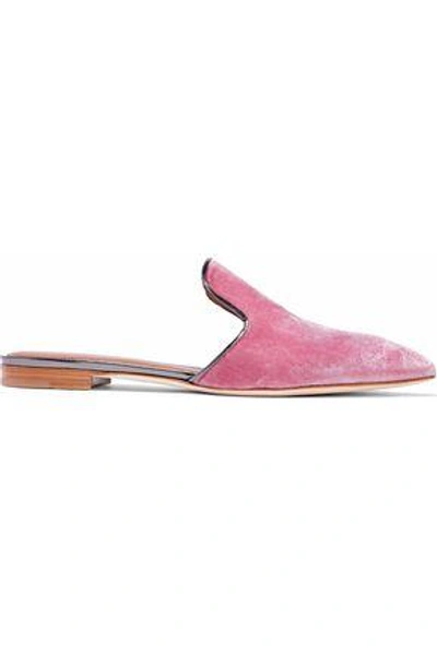 Shop Malone Souliers Woman Marianne Leather-trimmed Crushed-velvet Slippers Pink