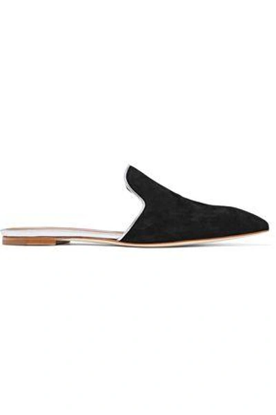 Shop Malone Souliers Woman Marianne Leather-trimmed Suede Slippers Black