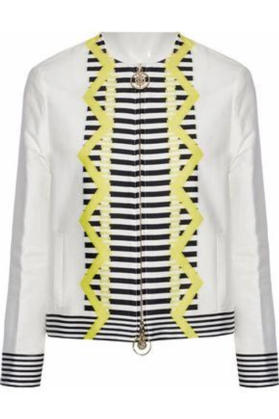 Shop Versace Woman Cotton-blend Jacquard Jacket White