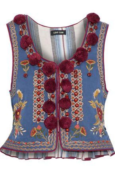 Shop Love Sam Woman Embellished Cotton-faille Vest Azure