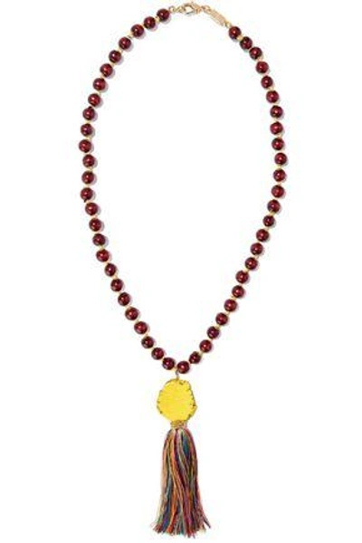 Shop Rosantica Woman Caipirinha Tasseled, Beaded, Wood And Gold-tone Necklace Burgundy