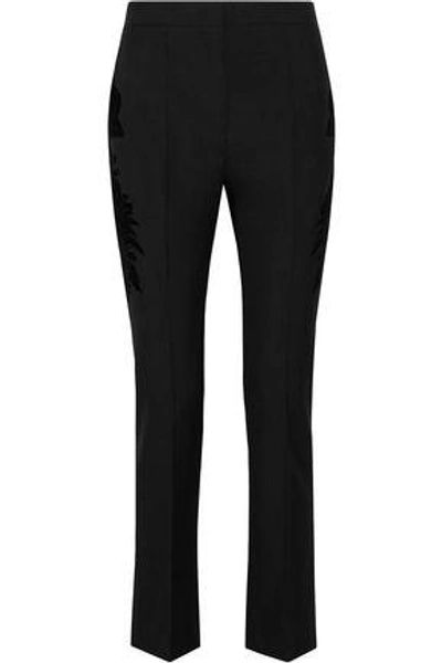 Shop Givenchy Flocked Wool-twill Skinny Pants In Black