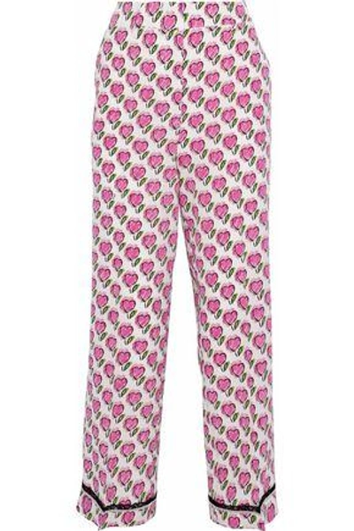 Shop Prada Woman Cropped Printed Silk Crepe De Chine Straight-leg Pants Fuchsia