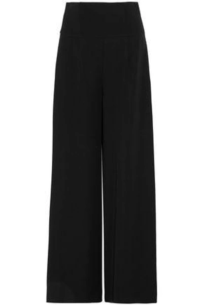Shop Adeam Woman Lace-up Washed-crepe Wide-leg Pants Black