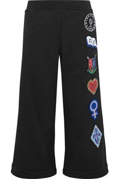 Shop Opening Ceremony Woman Sorority Cropped Appliquéd Cotton-jersey Track Pants Black