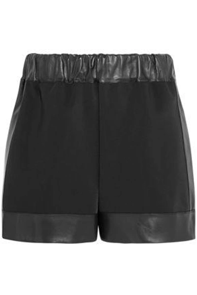 Shop Givenchy Woman Leather-trimmed Neoprene Shorts Black