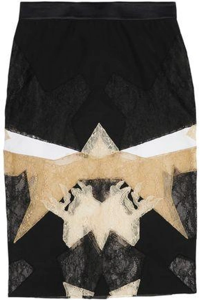 Shop Givenchy Lace-paneled Satin Skirt In Multicolor