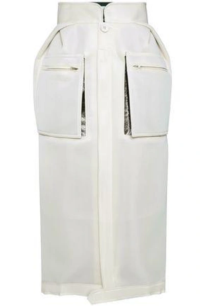 Shop Maison Margiela Woman Metallic-paneled Neoprene Midi Skirt Ivory